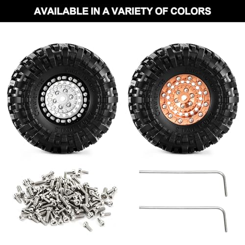 1.3" Beadlock Wheels and Tires for SCX24 TRX4M RC Crawler (Silver) | CNC Aluminum Beadlock Wheels, Ultra-Soft Sticky Rubber Tires, Built-in Foam Inserts, 70*28mm - color: Silver 370 F