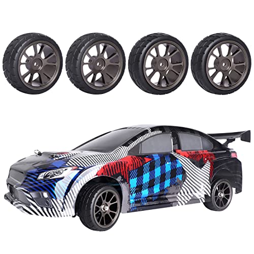 GoHooby 2.55in Rubber Tires&12mm Hex Wheel Rims Pre-Mounted Set, Compatible with Traxxas Tamiya 1/10 RC On-Road Touring Car (Color 2) - color: Color 2