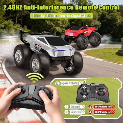 1:16 RC Truck Remote Control Car, 4WD Waterproof Amphibious RC Car All Terrain Pickup,TIME4DEALS 2.4GHz Remote Monster Truck with 360° Rotating Standing Stunt Toy Truck for Kids Boys 6 7 8 9 10 11 12+ - color: Gray