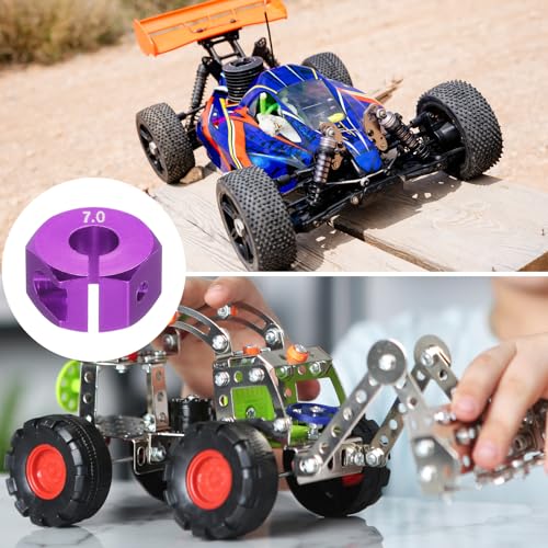 MECCANIXITY Aluminum 12mm Wheel Hex Hubs Drive Adapters Purple 7mm Thickness with Screws and Pins for RC Car Upgrade Replacement Parts 4Pcs