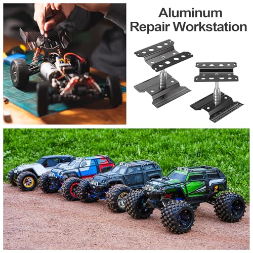 MECCANIXITY 1 Set RC Car Work Stand Lift Lower Aluminum Repair Workstation 360 Degree Rotation with Black Screw Tray and Screw Box for 1/8 1/10 1/16 Scale RC Car Crawler Truck Vehicle (Black) - color: Black