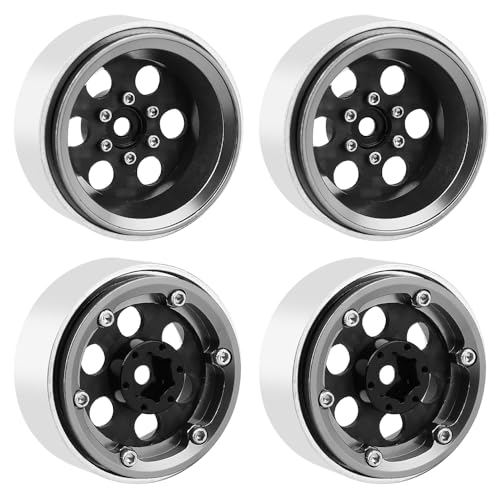 ModuWheel 1.3" Negative Offset Aluminum + Carbon Fiber Beadlock Wheels Rim for 1/24 1/18 AX24 SCX24 TRX4m Ascent18 RC Crawler,Round Pattern (Gray) - color: Gray