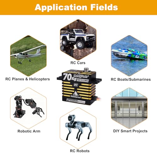 HobbyPark Waterproof RC Servo High Torque Brushless Motor Metal Gear Digital Servo Aluminum Case for 1/8 1/10 RC Crawler SCX10 TRX4 RC Truck Car Buggy RC Basher Control Angle 180° HV (70kg Torque)