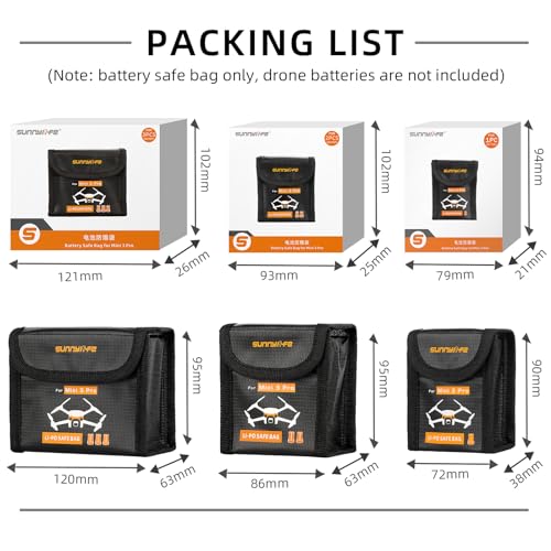 Lipo Battery Safe Bag Fireproof Safety Charging Storage Bag For DJI Mini 5/4/3 Pro Battery Accessories - Only Case (Large - for 3pcs batteries) - size: Large (for 3pcs batteries)