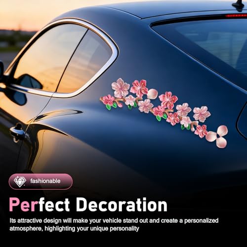 16 PCS 3D Stereo Cherry Blossom Car Stickers, Flower Design DIY Car Body Bumper Decoration, Personalized Scratch Cover Waterproof Decals, Universal for Cars SUVs Trucks (Pink) - size: 16 PCS