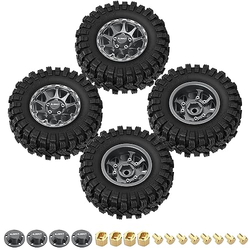 GLOBACT 1.2 Beadlock Wheel Tires 62*24mm for TRX4M SCX24 1/18 1/24 Titanium | 9-Spoke, Aluminum, Soft Sticky Rubber Tires