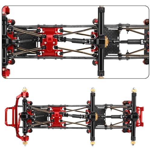LCG 6x6 8×8 Carbon Fiber Chassis Frame with Metal Axles for 1/24 RC Crawler Car Axial SCX24 Refit Kit (6X6 red) - color: 6x6 Red
