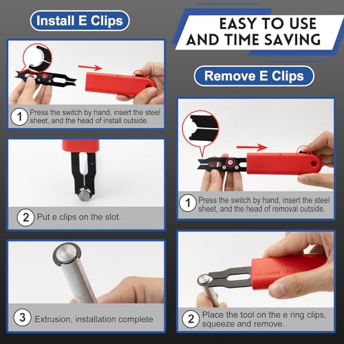 E Clip Tool, E Clips Removal and Installation Assortment Kit Tool Set, Exchangeable 4 Sizes (3/4/5/6mm) Clip Rings Kit & 40Pcs E Clips - style: Size-3/4/5/6mm