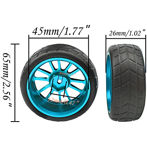 OD 2.55" Rubber Tires & Metal Wheel Rims 12mm Hex Hub Compatible with HSP Tamiya HPI Kyosho 1/10 On-Road Touring Car WLtoys 1/14 144001 Traxxas 1/16 Slash 1/18 A959B RC Buggy (Blue) - color: Blue