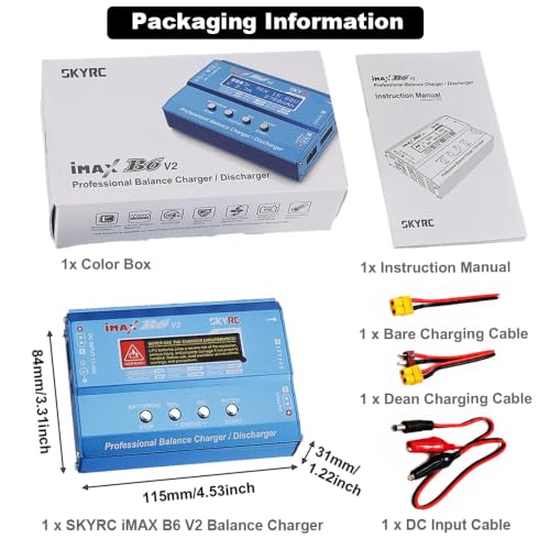 SKYRC iMAX B6 V2 Battery Charger 60W 6A Lipo Balance Charger/Discharger | Dual DC Power Input, Replacement for 1-6S Lipo/Li-Ion/LiHV/LiFe, 1-15S NiMH/NiCd, 2-20V Pb, DJI Mavic/Inspire/Phantom Battery