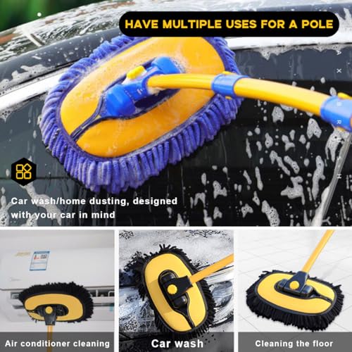 Car Wash Brush Kit, 40" Auto Wash Mop with 15° Curved Extendable Long Handle, Soft Scratch-Free Car Cleaning Mop Mitt to Clean Your Car Shine Like New, Car Accessories (Blue+Blue) - color: Blue+blue