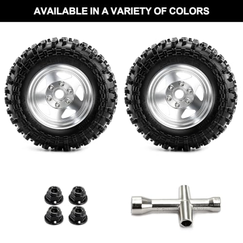 1.9" Beadlock Aluminum Wheels and 90mm Soft Rubber Tires for MJX Hyper Go H12Y, MN128, 1/12 RC Crawler Upgrade Parts, Set of 4 with Foam Inserts