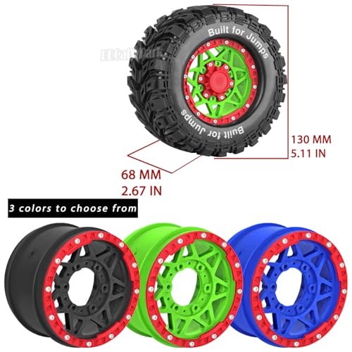 RC Truck Tires 12mm/14mm/17mm Hex RC Wheels and Tires for 1/10 Big Rock Granite Vortek/Stampede Rustler Hoss/L0s1 Rc 4wd,RC Monster Truck Car Wheel 4Pcs,Black Red - color: Black Red - (12mm/14mm/17mm Hex)
