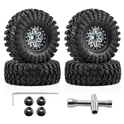 1.9" Alloy Wheels and Rubber Tires 4-Pack, for TRX4, SCX10, SCX10 III, 90046, D90 and Other Popular RC Crawler Models (Titanium) - color: Titanium+W tires