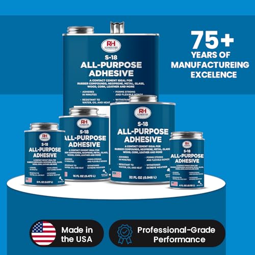 S-18 All-Purpose Adhesive, 32 oz. can - Multi-Purpose, Rubber, Metal, Leather, Felt, Wood, Neoprene, Glass, Flexible, Waterproof, Long Lasting - RH Adhesives - size: 32 oz