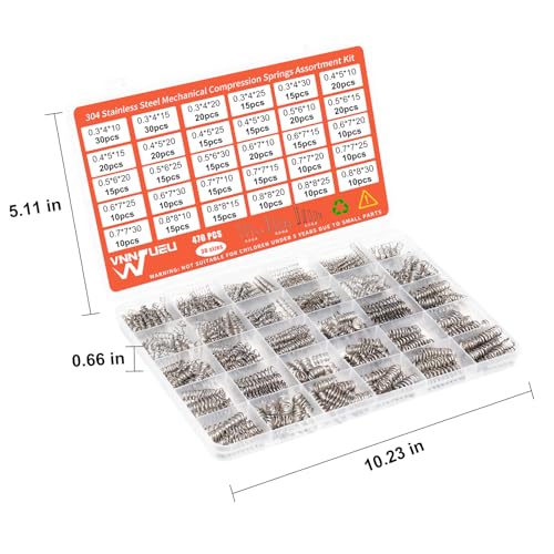 470PCS 304 Stainless Steel Compression Springs Assortment Kit, Hardware Spring kit30 Sizes Small Mechanical Springs with Plastic Box for Electronics Repair, DIY Model Industrial Maintenance