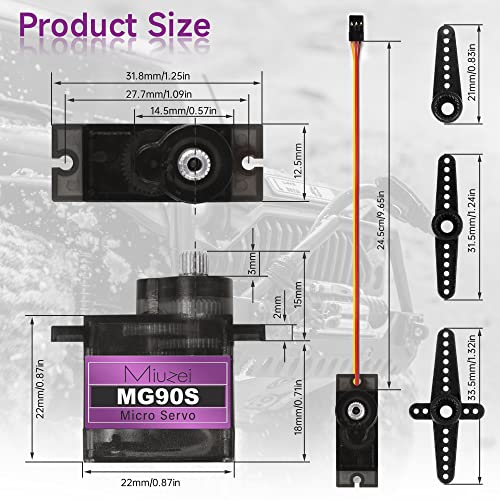 MG90S 9G Micro Servo Motor Metal Gear for RC Plane Robot Arduino (4) | 2.0 kg.cm Torque, 0.08sec/60°Speed. 9 gram Mini Digital 180 Degree Steering Servo Kit for Helicopter Airplane Car Boat Diy