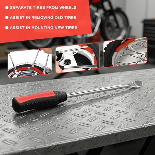 29PCS 19" Tire Spoons Kit, Motorbike Tire Remover Set with Tyre Spoon, Rim Protector, Valve Core, Cap & Valve Tool, Tyre Changer Lever Removal Tool for Motorcycle Dirt Bike (Red)