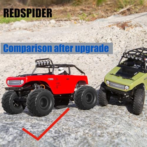 REDSPIDER 1/24 Monster Truck Wheel Rim Tires Set(4pcs) OD:52mm*27mm Hex 7mm for FCX24 SCX24 C10 JLU Deadbolt Gladiator Bronco 1/24 Crawler Car (at)