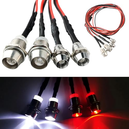 4 LEDs RC LED Light Headlights Taillight Kit Accessories Compatible with Traxxas HSP Tamiya Redcat RC4WD Axial SCX10 RC Cars Truck Tank Crawler(2 Red and 2 White)