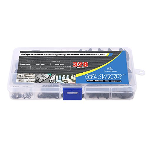 Glarks 328-Pieces 9 Size Black Alloy Steel E-Clip External Retaining Ring Washer Assortment Set