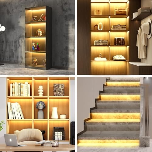 Premium LED Light Strips Kit: 6 x 12 Linkable Bars + Rocker Switch for Warm White Ambient Lighting in Cabinets, Closets, Shelf, Display Case, Showcase Lighting, 3000K Warm White | 3000K Warm White, PCB Cabinet Lighting for Kitchen Shelf, Display Case, Boo
