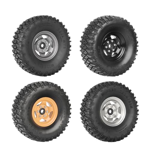 4PCS 1.55 Inch Aluminum Alloy 5Spoke Beadlock Wheel Rim Tyre and 95mm Rubber Tires Set for 1/10 RC Rock Crawler Car Upgrade Parts for Tamiya Axial AX90069 D90 TF2 CC01 LC70(A-Grey) - color: A-grey