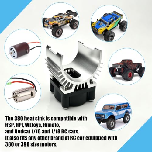 Aluminum 380/390 Motor Heatsink Cooling Fan with Y Cable Dupont Fits for 16101 16102 16103 16104 16106 16201 SCY JJRC C8805 MJX HBX HSP Wltoys Himoto Redcat 1/16 1/18 RC Car (Silver) - style: Silver