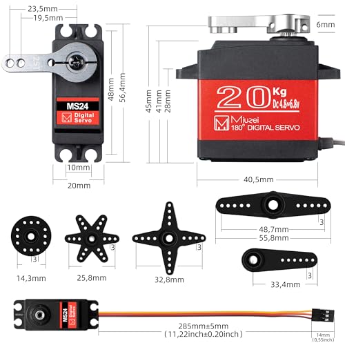 20KG Servo Motor High Torque Metal Gear Digital for 1/10 RC Car 2Pcs | 22.8kg·cm Torque @6.8V, DS3218, 180 Degree Waterproof Standard Steering with 25T Horn for RC Crawler Robot Truck Boat.