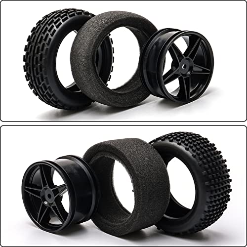1:10 Scale Off Road RC Buggy Front Wheels and Tyres x4 Black 5 Spoke for HSP