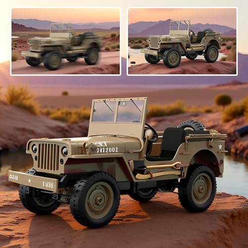 RC Willys Military Jeep 4x4 Rock Crawler Camel | C8815 Army Jeep with Two Batteries & Machine Gun - color: C8815-camel