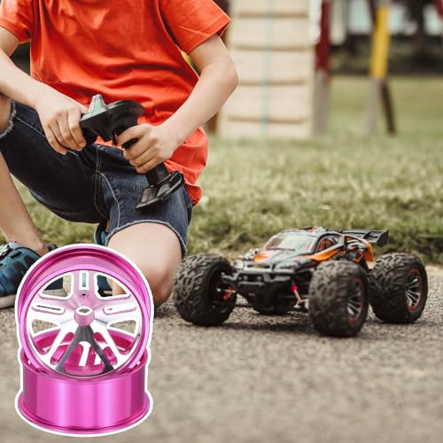 MECCANIXITY 4Pcs RC Car Wheel Rims, 23.5mm Dia 5-Spoke Pink Aluminum Alloy Wheel Rims Hex Hub for HSP RC Drift Racing Touring Car - color: Pink, size: 23.5mm Dia