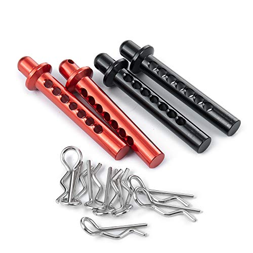 RC-Hub 2pcs Aluminum Front Body Mounts Post with Clips Pins for 1/10 AXIAL SCX10 90046 RC Crawler Cars(Black) - color: Black