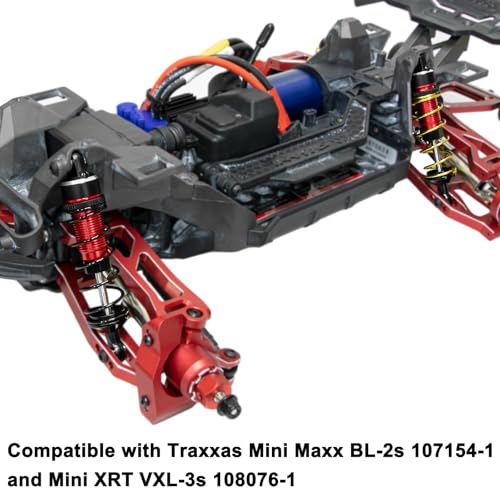 Aluminum 1/16 RC Shock Absorber Front Rear Adjustable Springs Shock Damper | for 1/16 Traxxas Mini Maxx 4WD 107154-1 Mini XRT VXL-3S 108076-1 RC Truck Upgrade, 4PCS, Red - color: Red
