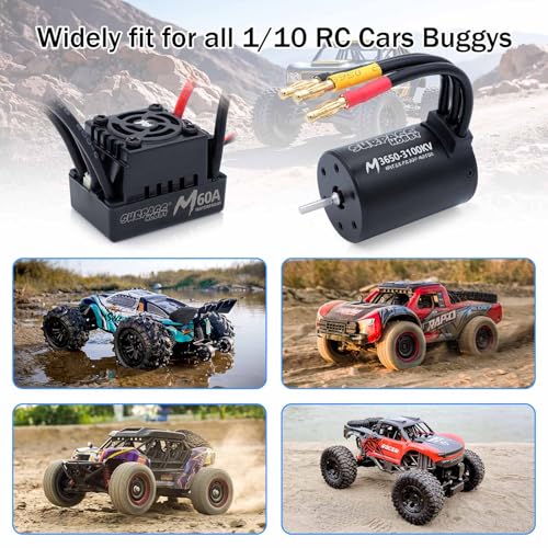 RC Brushless Motor ESC Combo M3650 3100KV Brushless Motor and ESC 60A fit 2S Battery for 1/10 Remote Control Cars Trucks Off-Road Vehicle - size: 3100KV, style: 3650 motor+60A esc