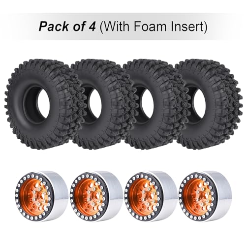 HobbyPark 120mm / 4.72inch 1.9 Crawler Tires and 1.9 Beadlock Wheels Set Foam Inserts for Axial SCX10 II III Traxxas TRX-4 Redcat Gen8 Gen7 Upgrades Replacement Parts (4-Pack) (Orange&Black) - color: Orange&black
