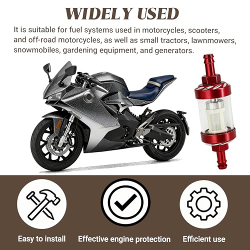 Car Fuel Filters, Tempered Glass Waterproof Fuel Filter Cup, Inline Alloy Rust-Proof and Durable Efficient Filter Oil Cup, Universal for Truck Motorcycle SUV Car (Red)