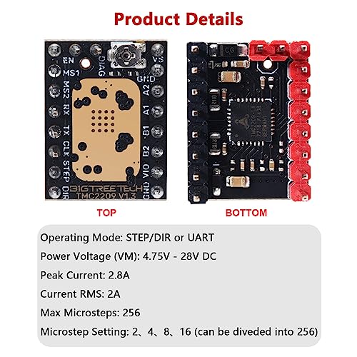 BIGTREETECH TMC2209 V1.3 UART Stepper Motor Driver 2.8A Peak Stepstick Silent Driver for Manta M8P, Octopus V1.1, Octopus Pro, SKR 3, SKR V1.4 Turbo, SKR Pro V1.2 3D Printer Control Board (2 PCS) - style: TMC2209 V1.3*2