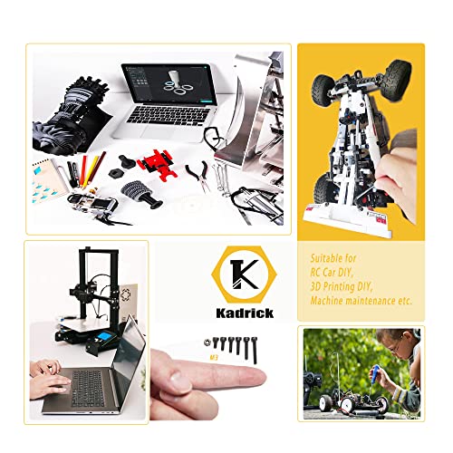 Kadrick M3 Screw Assortment Kit 400PCS, Hex Socket Cap Screws with Nuts & Allen Wrench, 12.9 Grade Alloy Steel, Black Zinc Plated, Ideal for 3D Printing, DIY, RC & Electronics - size: M3 400Pcs