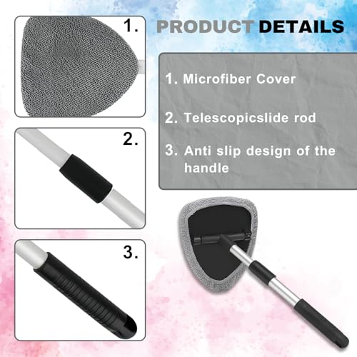 Windshield Cleaning Tool, Car Window Cleaner with Extendable Handle, 4 Microfiber Pads and Spray Bottle, Auto Interior Exterior Glass Wiper Cleaning Kit Universal for RV, SUV, Truck (Gray) - color: Gray