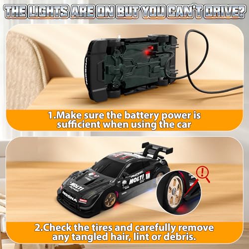 1/43 Mini RC Drift Car with Gyro, 2.4GHz Full Proportional RC Car, 20KM/H Professional High Speed Remote Control Car with Lights, Desktop Drift Car Racing Toy Gifts to Adults Kids Boys - color: Black