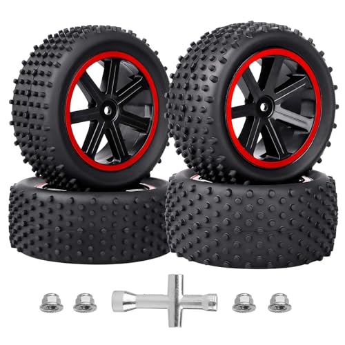 HobbyPark 12mm Hex PreGlued 1/10 RC Buggy Tires and Wheels Set Mounted for Traxxas Bandit VXL Losi Redcat Wltoys 144001 2S 3S Lipo Brushless Motor (Style A)