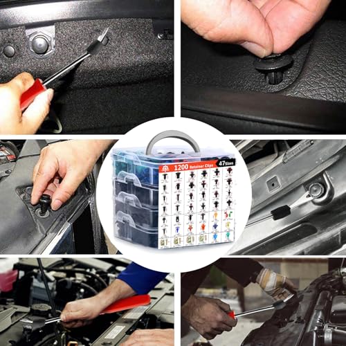 1351PCS Car Retainer Clip Assortment Kit 42 Most Popular Sizes | Ford Trim Door Panel Trim Screw Clips Nylon Bumper Fender Rivets with Red Fasteners for GM Toyota Honda - size: Car Clips 1351PCS-Red