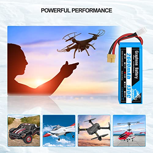 YOWOO 2 Pack LiPo Battery 14.8V 2600mAh 130C 4S Graphene Battery with XT60 Plug for RC Evader BX Car Truck Truggy RC Airplane Helicopter Quadcopter UAV Drone FPV Racing Vehicle Boat