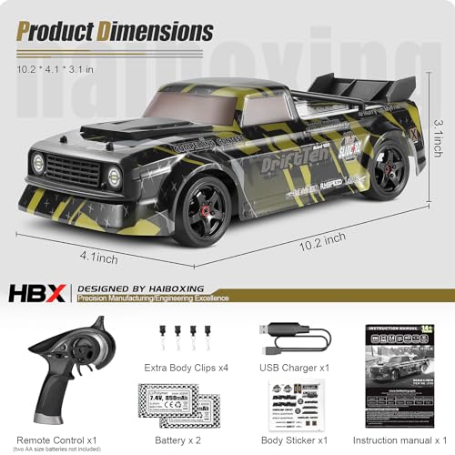 HAIBOXING 2196 1/18 Scale RC Cars Drift RC Car 28 KM/H High Speed with Gyro | 2.4 Ghz Electric Vehicle RTR 4X4 Remote Control Cars, Drifting Race Toys for Adults Boys Girls Kids, Gifts with Two Batteries - color: 2196 Black