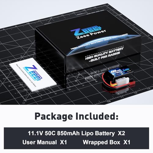 Zeee 3S Lipo Battery 850mAh 11.1V 50C with JST Plug for FPV Quadcopter Racing Drone Helicopter Airplane RC Boat RC Car RC Models(2 Pack)