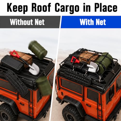 1:24 RC Roof Cargo Net with Hooks, 80x65mm Elastic Luggage Net for Axial SCX24 90081 AXI00002 AXI00001 AXI90081 C10 JLU Gladiator Bronco TRX4M 1/24 1/18 RC Crawler Scale Accessories, Black - color: Black