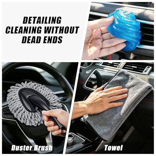 21PCS Car Detailing Kit Interior Cleaner - with Handheld Car Vacuum, Windshield Cleaning Tool, Detailing Brushes, Car Cleaning Supplies Kit for Women Men (Black) - color: black