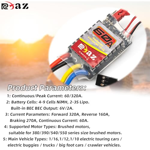Brushed Power Combo 370 31T Motor 60/320A ESC BEC 6V/2A Splash-Proof for 1/16 1/18 RC Buggy Car Traxxas LaTrax Teton Rally Desert Prerunner Losi Mini-T 2.0 LMT, RC Drift Buggy Truck Car - size: 370 31T