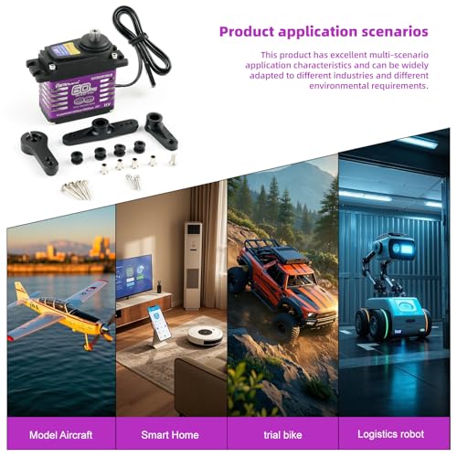 Digital Servo Motor, 60KG High Torque, 5.0-7.4V Brushless, Metal Gear with Servo Arms (360 Degree) - style: 360 Degree